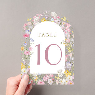 aquarel weide bloemen tafel nummer acryl uitnodigingen