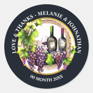 Aquarel wijn druiven flessen glas rond wijnmakerij ronde sticker
