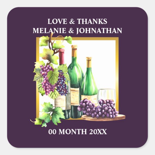 Aquarel wijnflessen druiven lapis wijnmakerij chic vierkante sticker (Voorkant)