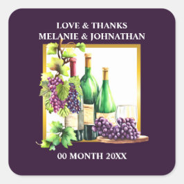 Aquarel wijnflessen druiven lapis wijnmakerij chic vierkante sticker