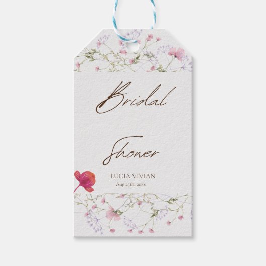 Aquarel Wilde Bloem Bruidsboeket Dank Je Cadeaulabel (Voorkant)