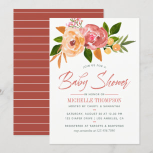 Aquarel wilde bloemen babyshower uitnodiging