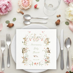 Aquarel Wilde Bloemen Bosdieren Baby Shower Servet