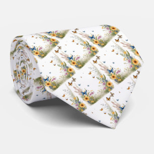 aquarel wilde bloemen grassen en vlinders, stropdas