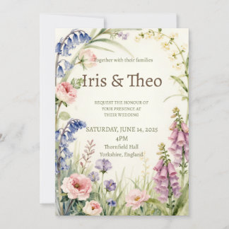 Aquarel Wilde Bloemen Tuin Trouw Uitnodiging |