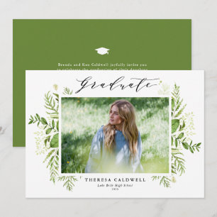 Aquarel Wilde Gebladerte Witte Foto Afstudeerfeest Kaart