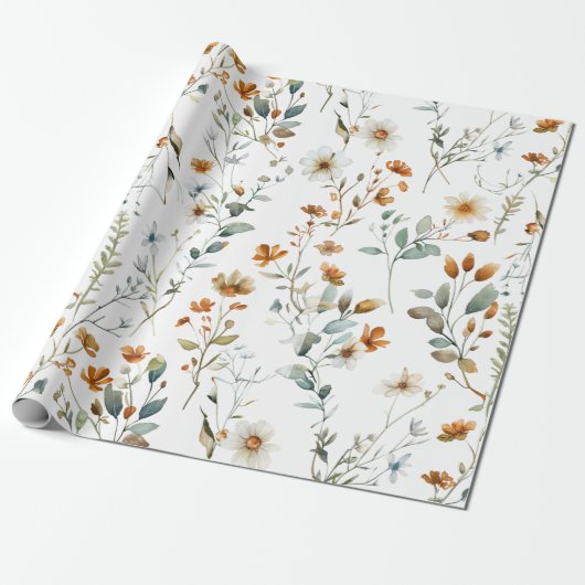 Aquarel wildflower bruiloft cadeaupapier (Uitgerold)