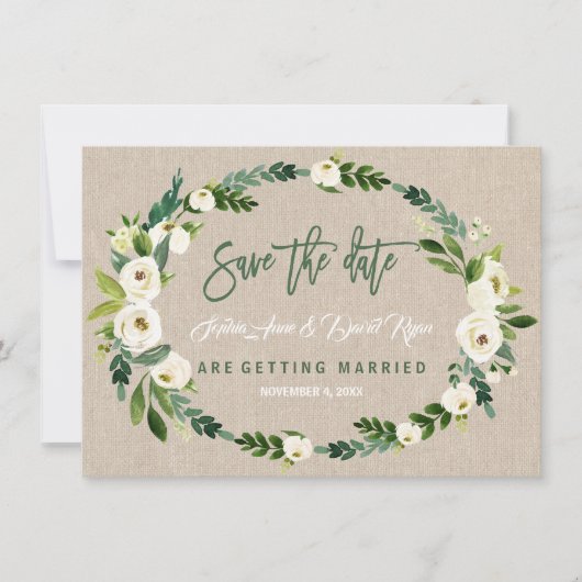 Aquarel Wit Bloemen Handschrift Save the Date (Voorkant)