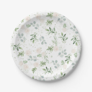 Aquarel Witte Bloemen en Eucalyptusbladeren Papieren Bordje