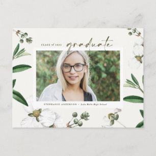 Aquarel Witte Bloemen Foto Afstudeercadeau Uitnodiging Briefkaart