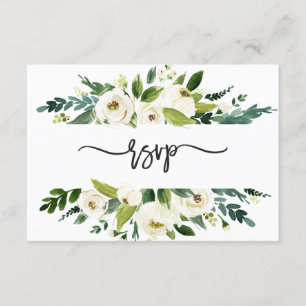Aquarel Witte Bloemen Frame Bruiloft RSVP Kaart