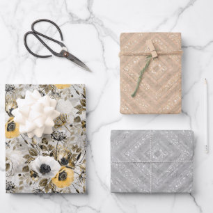 Aquarel witte, gele bloemen inpakpapier vel
