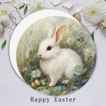 Aquarel Witte Paashaas Weide Lente Kunst