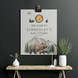 Aquarel Woodland Oh Boy Beer Baby shower Perfect Poster