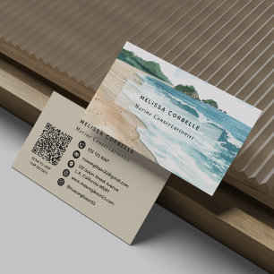 Aquarel Zeekant Mariene Beschermer QR-code Visitekaartje