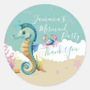 Aquarel Zeepaardje Oceaan Strand Verjaardag Bedank Ronde Sticker