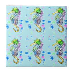 Aquarel zeepaardje tegeltje