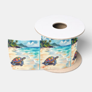 Aquarel Zeeschildpad Op Een Strand Lint