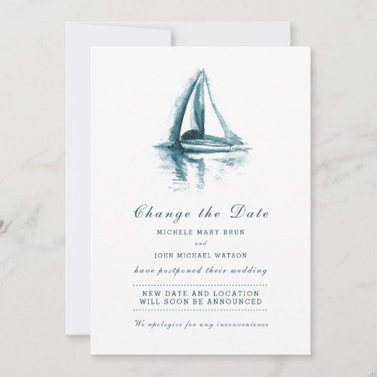 Aquarel Zeilboot Datumkaart wijzigen Save The Date (Voorkant)