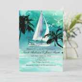 Aquarel Zeilboot en Palmboom Zee Uitnodigingen (Staand voorkant)