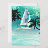 Aquarel Zeilboot en Palmboom Zee Uitnodigingen (Achterkant)