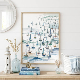 Aquarel Zeilboten op Zee Nautische Kunst Poster