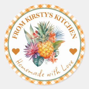 Aquarel zelfgemaakte Gingham ananassap Label