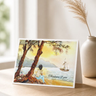 Aquarel Zonsondergang Zeilboot Sympathie Kaart
