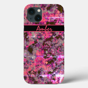 Aquarel Zwart Roze Verfspatten Persoonlijk iPhone 13 Hoesje