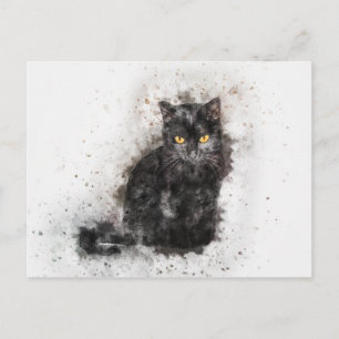 Aquarel Zwart-Witte Kat Briefkaart