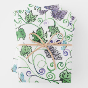 Aquarel Zwarte Druivenranken en Vlinders Inpakpapier Vel