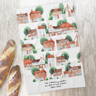 Aquarelhuis Thuiskunst Persoonlijke Nieuwe Thuis Theedoek