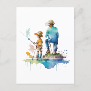 Aquarelillustratie van vader en zoon Ai-kunst Briefkaart