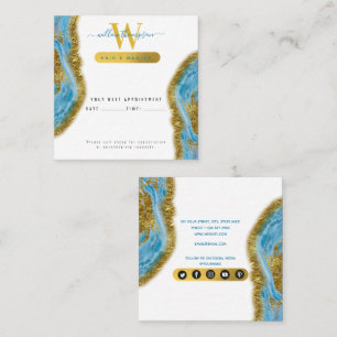 Aquarelkaart Blauw met Gouden Folie Afspraakkaart Vierkante Visitekaartje