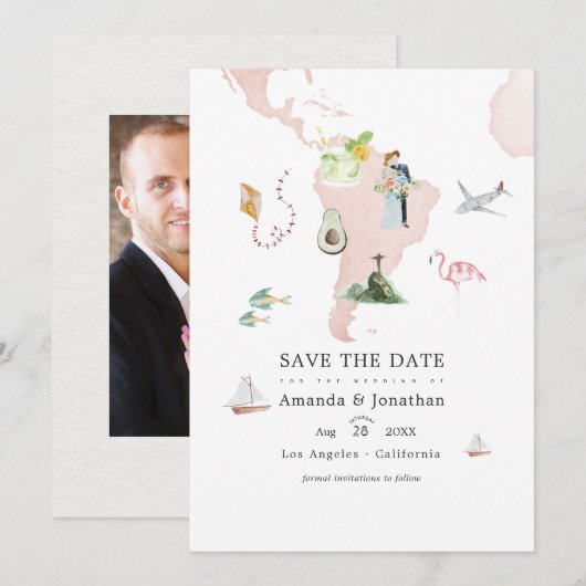 Aquarelkaart van Rio Bestemming Trouwfoto Save The Date (Voorkant / Achterkant)