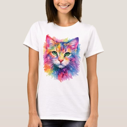Aquarell Katze T-Shirt - Bunt (Devant)