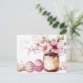 Aquarell Oster Postkarte mit Ostereiern und Blumen Briefkaart (Staand voorkant)