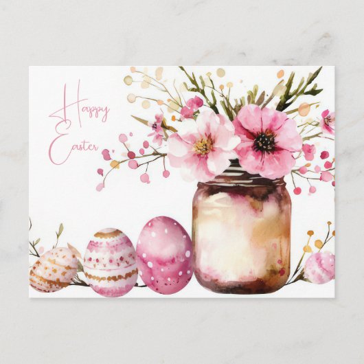 Aquarell Oster Postkarte mit Ostereiern und Blumen Briefkaart (Voorkant)