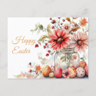 Aquarell Oster Postkarte mit Ostereiern und Blumen Briefkaart
