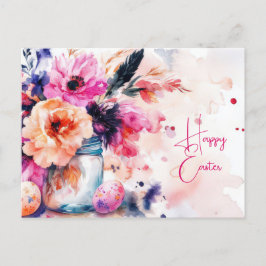 Aquarell Oster Postkarte mit Ostereiern und Blumen Briefkaart