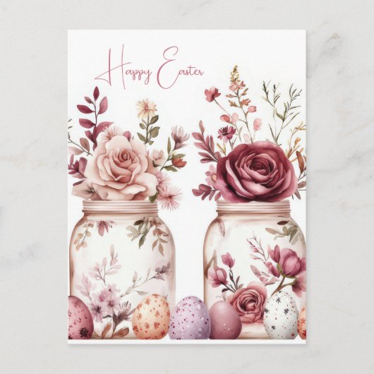 Aquarell Oster Postkarte mit Ostereiern und Blumen Briefkaart (Voorkant)