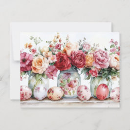 Aquarell Oster Postkarte mit Ostereiern und Blumen Briefkaart