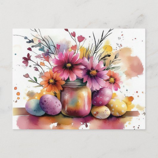 Aquarell Oster Postkarte mit Ostereiern und Blumen Briefkaart (Voorkant)