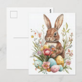 Aquarell Oster Postkarte mit Osterhase und Blumen Briefkaart (Voorkant / Achterkant)