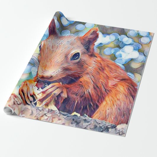 aquarell squirrel cadeaupapier (Uitgerold)