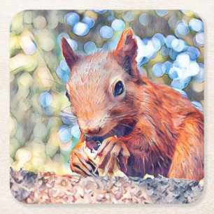 aquarell squirrel vierkante kartonnen onderzetter