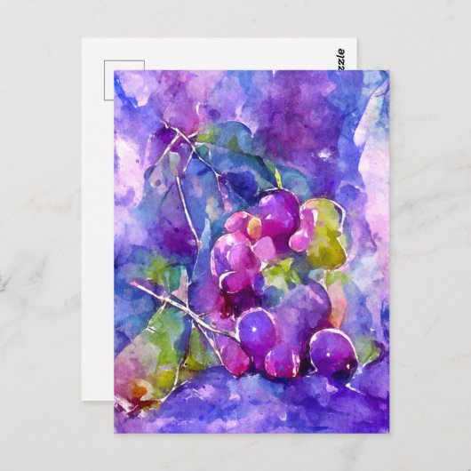 Aquarell Weintrauben gemalt. Briefkaart (Voorkant / Achterkant)
