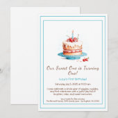 Aquarelle 1er anniversaire Invitation avec bougie  (Devant / Derrière)