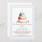 Aquarelle 1er anniversaire Invitation avec bougie  (Devant / Derrière)