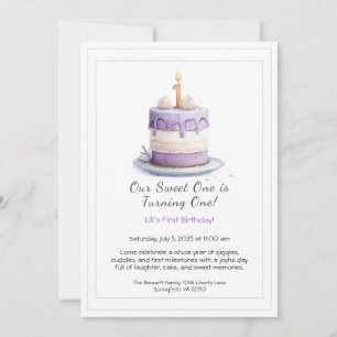 Aquarelle 1er Anniversaire Invitation avec Cake li